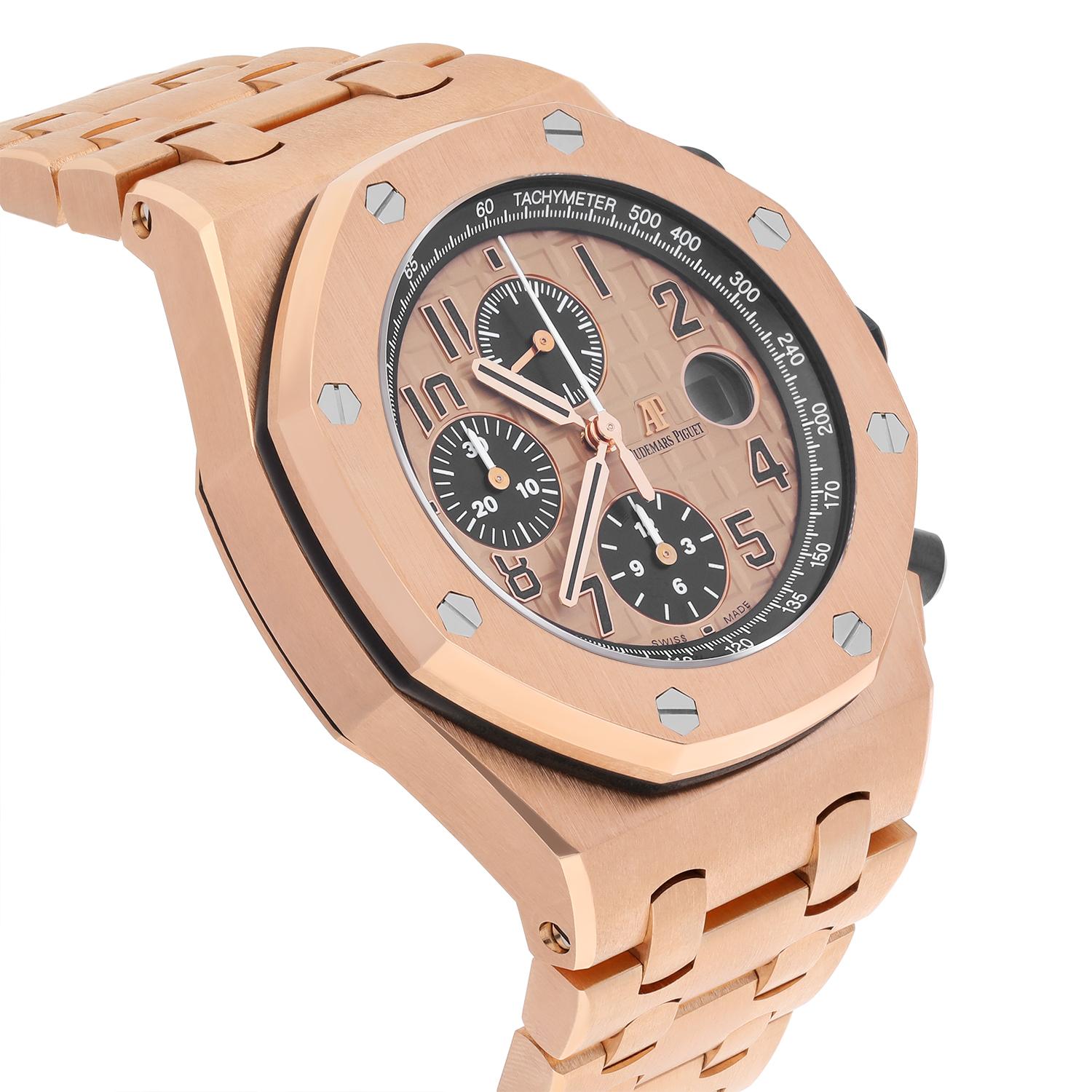 Audemars Piguet Royal Oak Offshore Chronograph 26470OR 18kt Rose Gold Complete In Excellent Condition For Sale In New York, NY