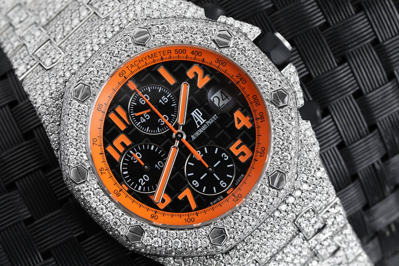 Audemars Piguet Royal Oak Offshore Chronograph Volcano Stainless Steel Fully Iced Out Watch 26170ST.OO.D101CR

Even among Audemars Piguet Royal Oak Offshores, the “Volcano” is a standout. Born in the Pompeii-like chaos of 2008, the “Volcano” remains
