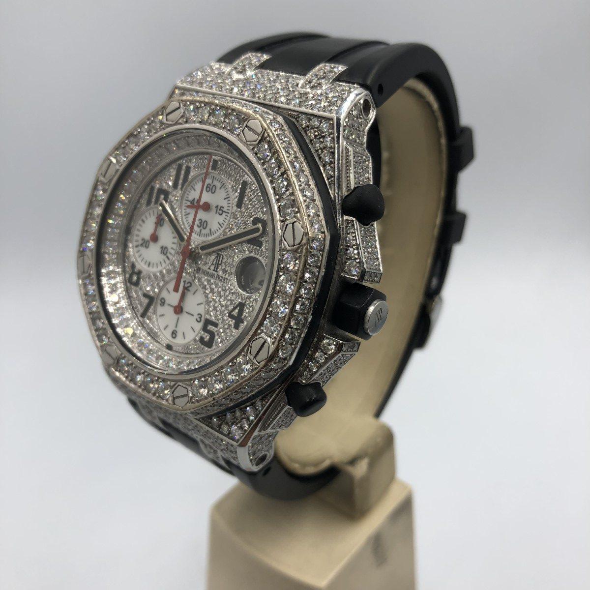 Brilliant Cut Audemars Piguet Royal Oak Offshore Custom Diamond Wristwatch Full Set For Sale