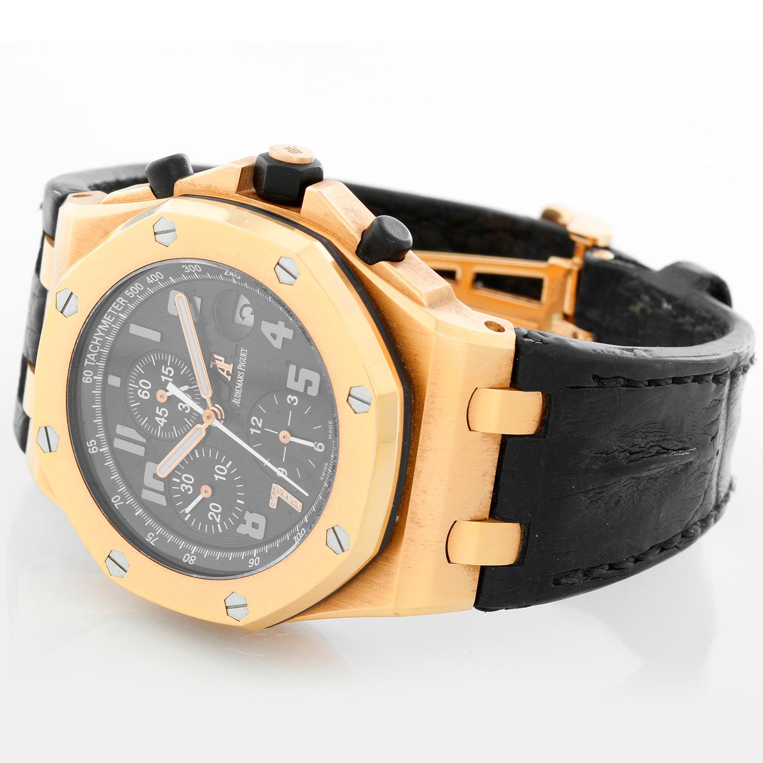 Audemars Piguet Royal Oak Offshore Ginza 261800R.OO.D101CR.01 - Automatic winding chronograph with date. 18K Rose Gold (42mm diameter). Black waffle dial with Arabic numerals with a diamond encrusted '7'. Black leather strap with 18K Rose gold