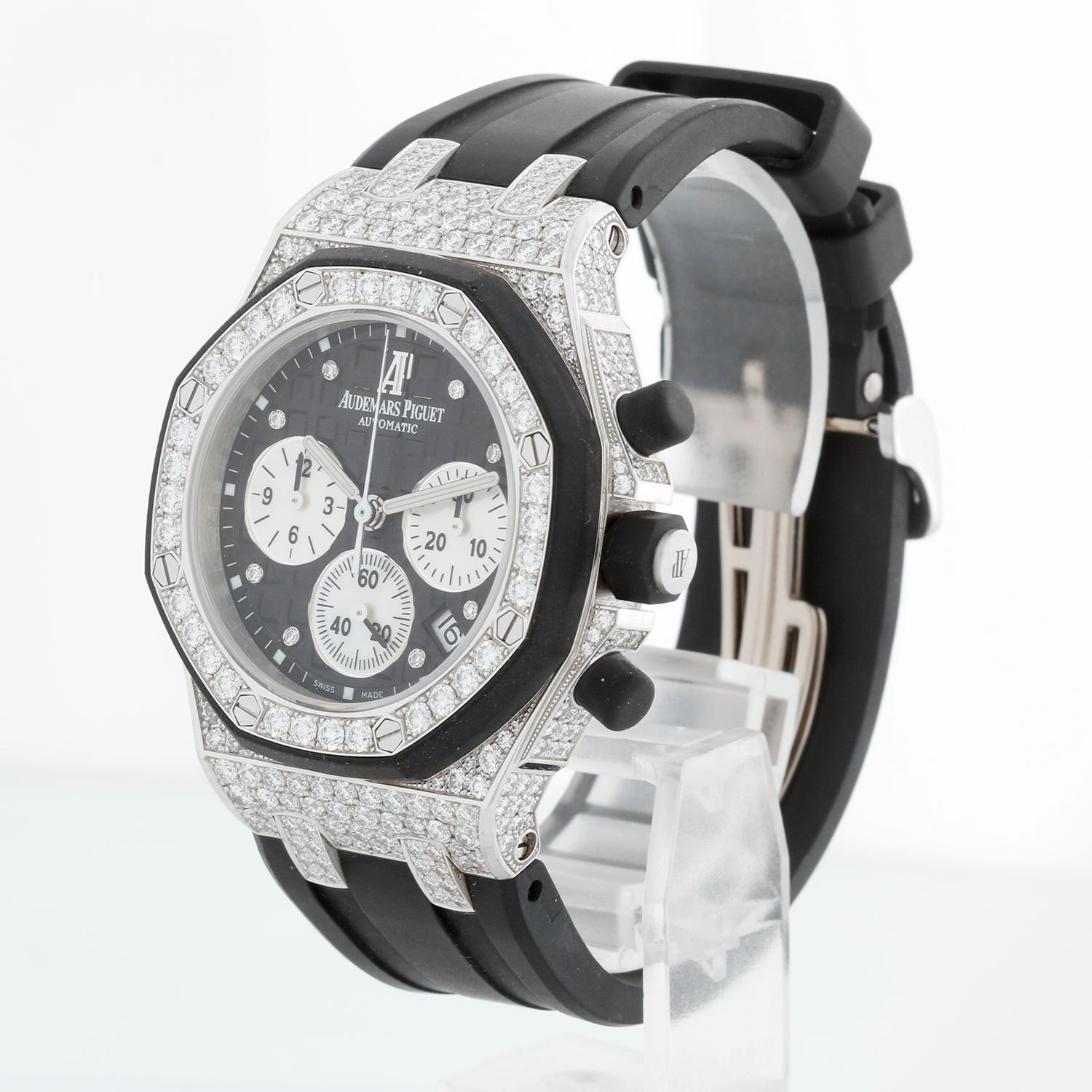 Reloj automático Audemars Piguet Royal Oak Offshore para señora de oro blanco y diamantes en Excelente estado para la venta en Dallas, TX