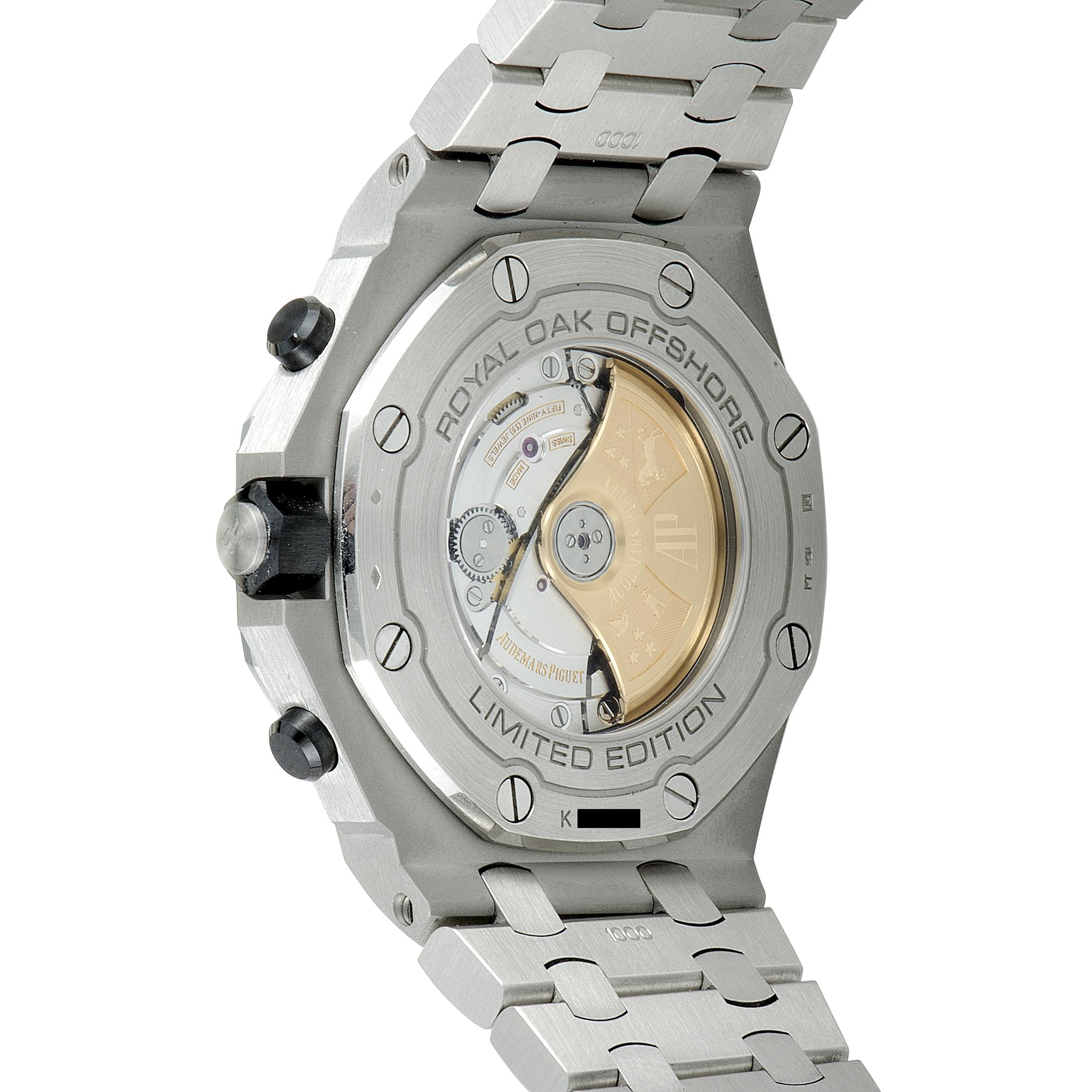 Employing appealing colors and applying exquisite finishes both to the attractive dial and the robust case, Audemars Piguet introduced this remarkable timepiece which boasts the quintessential Royal Oak design in exceptionally masculine and