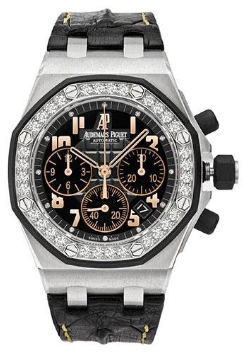 Audemars Piguet Royal Oak Offshore Stainless Steel Ladies Watch-26282SK.ZZ.D101CR.01

37mm x 48mm x 12.2mm brushed stainless steel case, solid back with Royal Oak Offshore Limited Edition 57th Street engraving, black rubber clad diamond bezel,