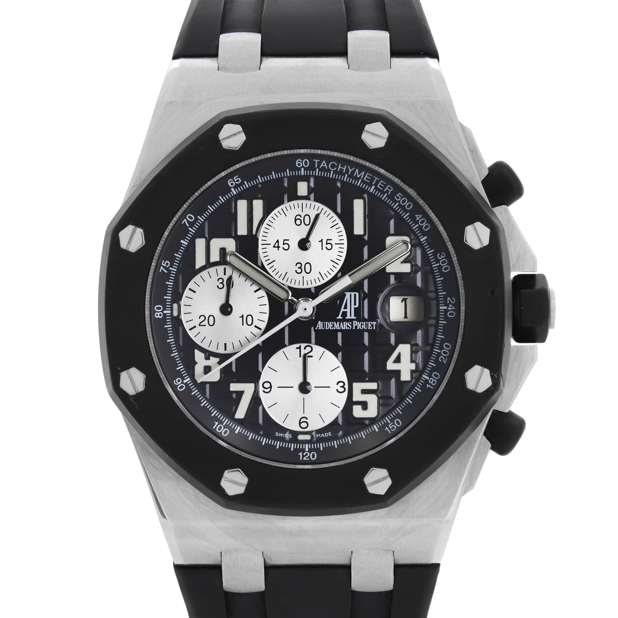 2008 Dated. Pre-Owned Audemars Piguet Royal Oak Offshore Steel Automatic Watch 25940SK.OO.D002CA.01.A. Minor Dings on the Bezel Under Closer Inspection. This Beautiful Mens Timepiece Is Powered by a Mechanical (Automatic) Movement and Features: