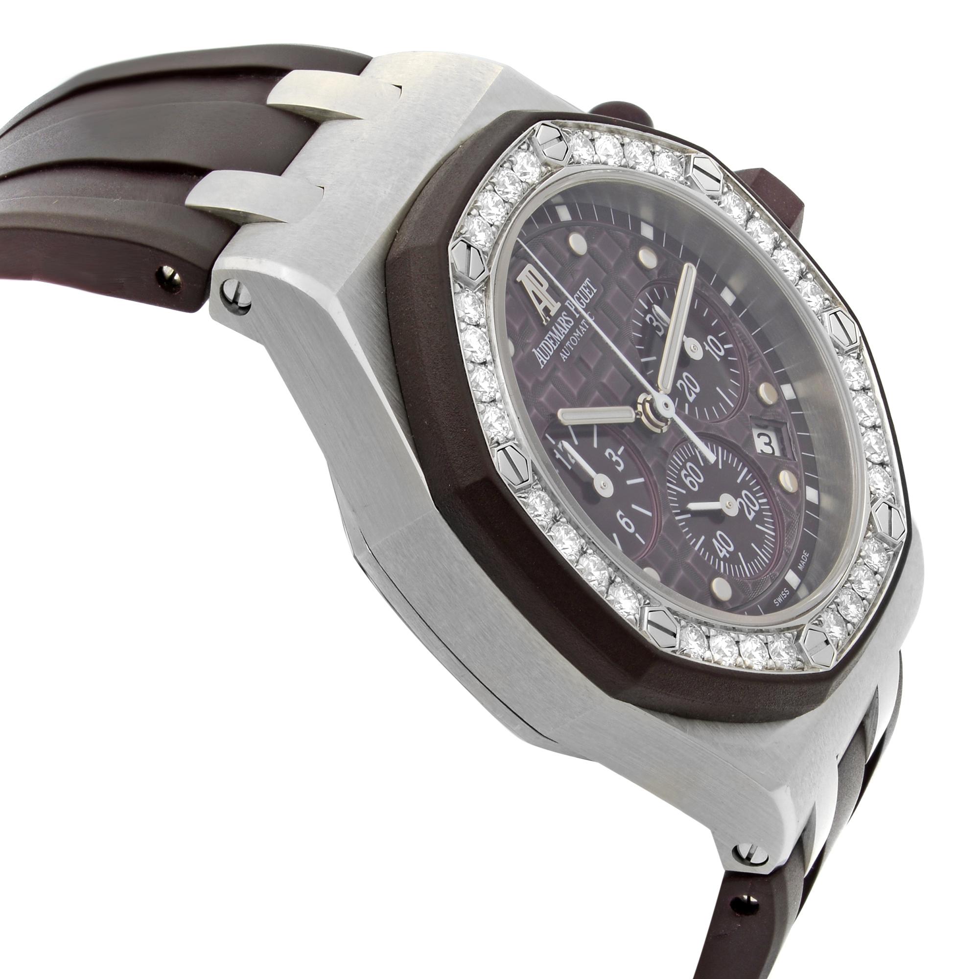 Audemars Piguet Royal Oak Offshore Steel Plum Dial Watch 26048SK.ZZ.D066CA.01 In Excellent Condition In New York, NY