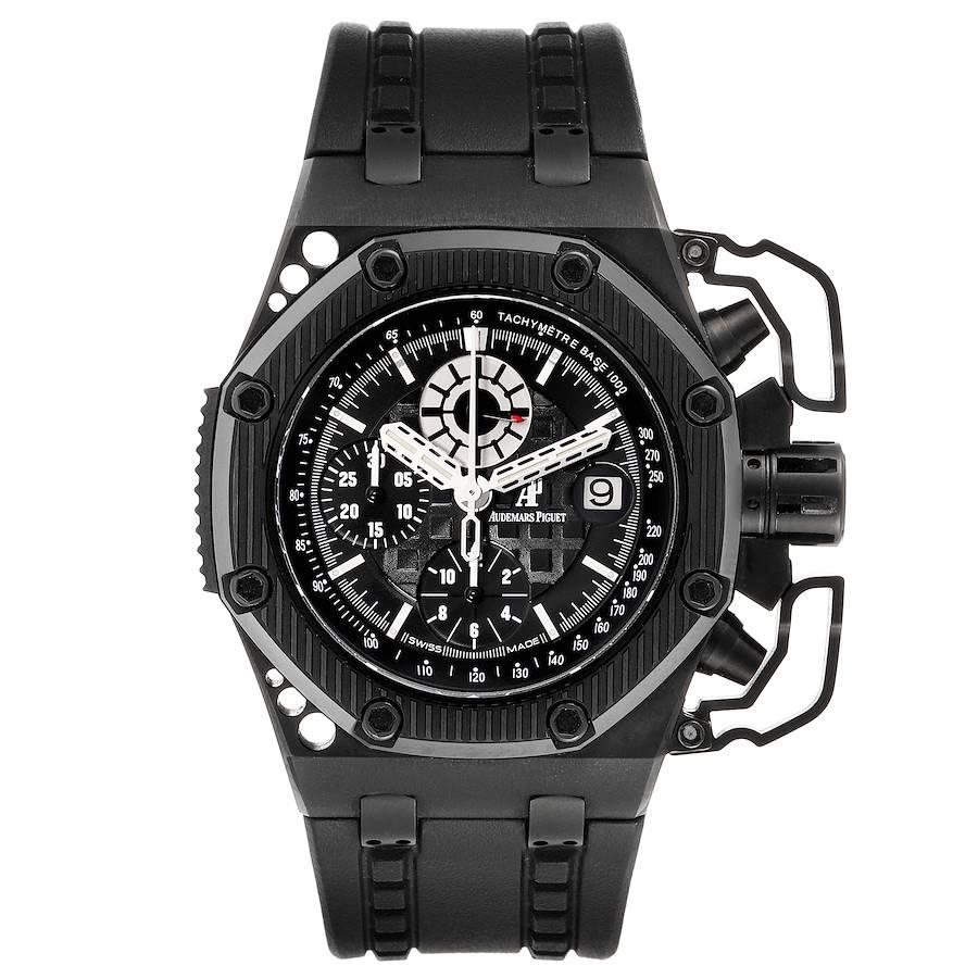 Audemars Piguet Royal Oak Offshore Survivor Chronograph Watch 26165IO Box Papers. Automatic self-winding chronograph movement. Titanium and ceramic octagonal case 42 mm in diameter. Black ceramic crown and chronograph buttons with articulated