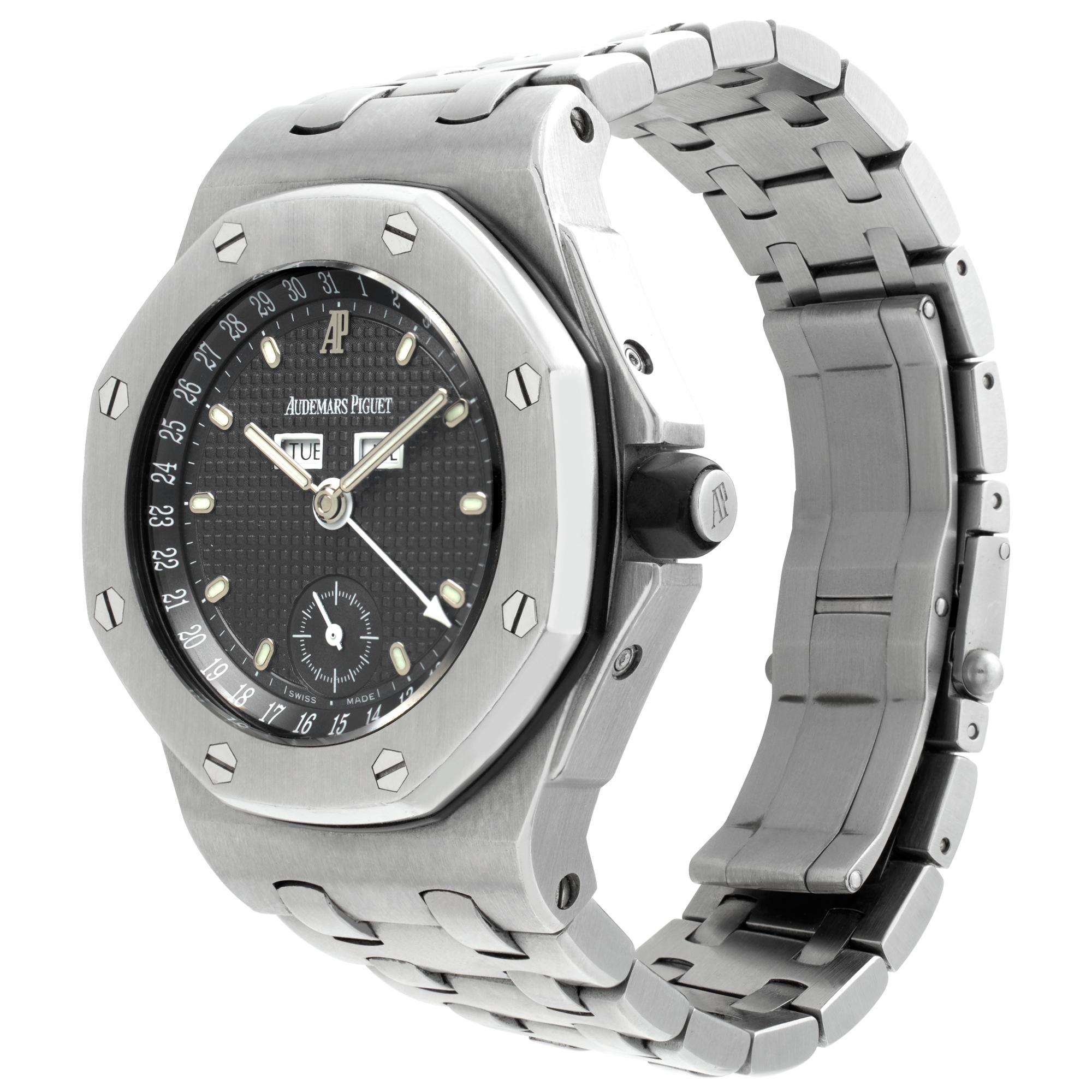 Audemars Piguet Royal Oak Offshore Triple Calendar in stainless steel with charcoal grey dial. Auto w/ subseconds, date, day and month. 38 mm case size. Ref 25808ST.OOD009XX.01. Circa late 1990's **Bank wire only at this price** Fine Pre-owned
