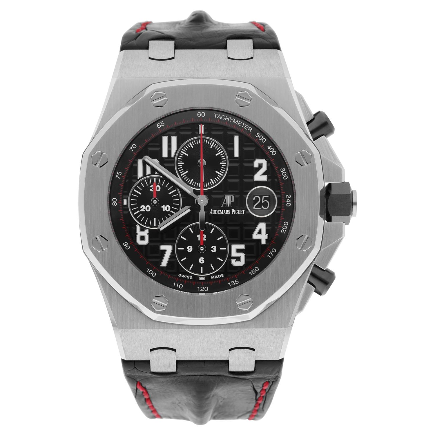 Unleash the audacious spirit with the Audemars Piguet Royal Oak Offshore Vampire 42mm 26470ST.OO.A101CR.01. This timepiece is not just a watch; it's a bold statement in black and red, showcasing an attitude that commands attention. Mint condition