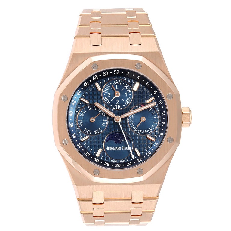 Audemars Piguet Royal Oak Perpetual Calendar Blue Dial Rose Gold Watch 26574or For Sale At 1stdibs