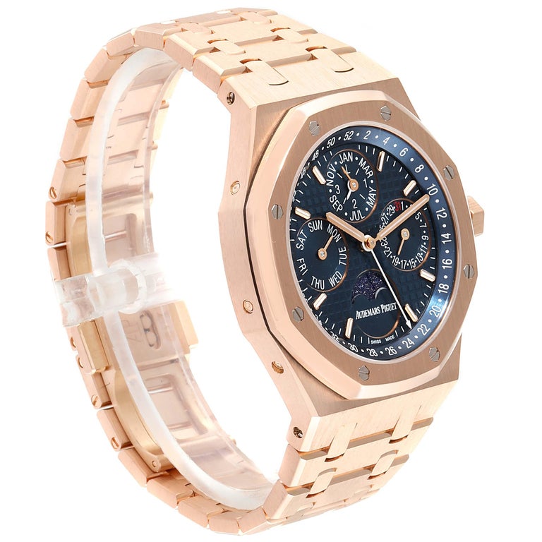 Audemars Piguet Royal Oak Perpetual Calendar Blue Dial Rose Gold Watch 26574or For Sale At 1stdibs