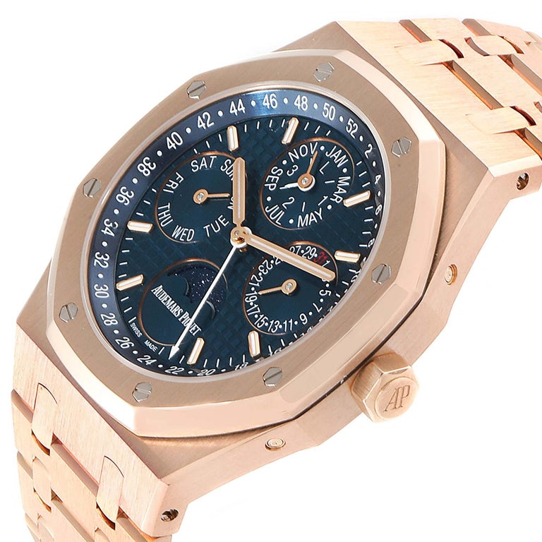 Audemars Piguet Royal Oak Perpetual Calendar Blue Dial Rose Gold Watch 26574or For Sale At 1stdibs