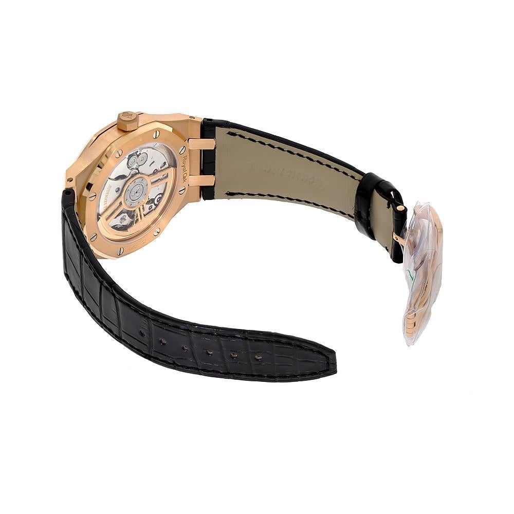 Modern Audemars Piguet Royal Oak Rose Gold Black Strap Watch 15500OR.OO.D002CR.01