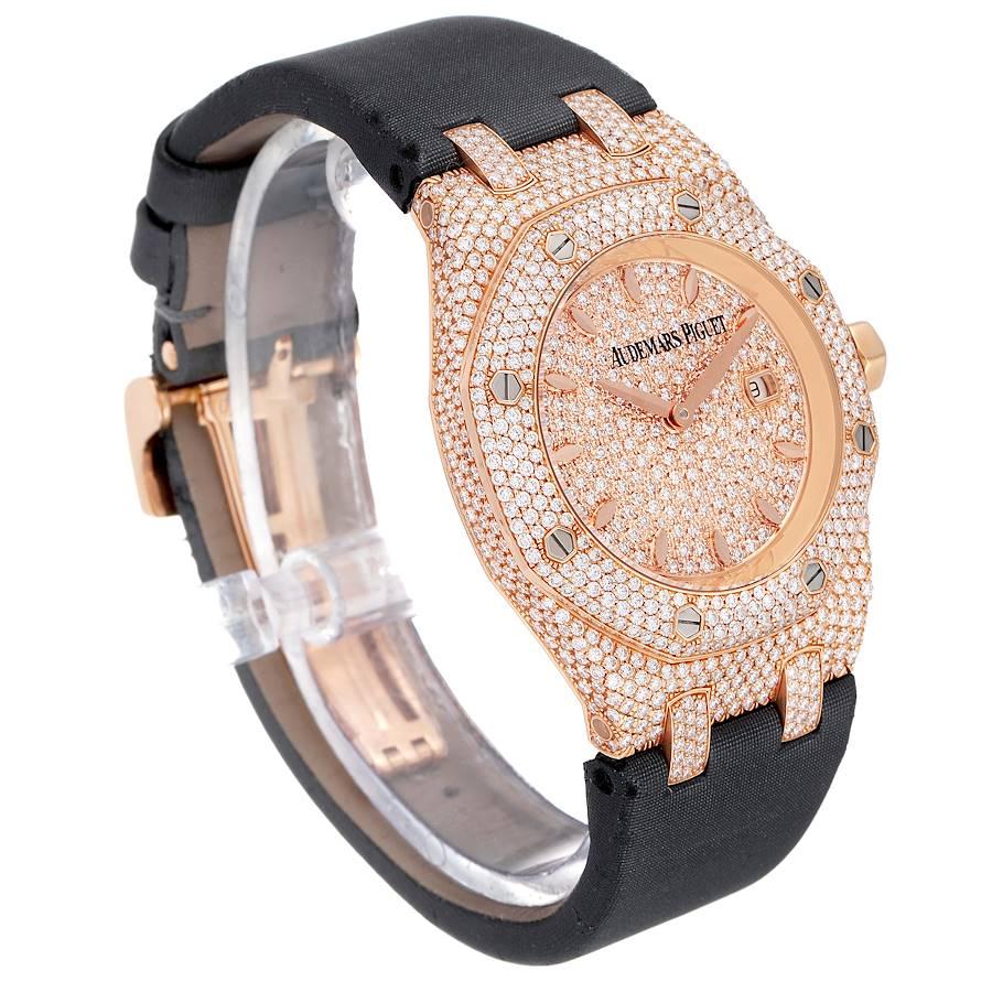Audemars Piguet Royal Oak Rose Gold Diamond Ladies Watch 67625OR Box Papers In Excellent Condition For Sale In Atlanta, GA