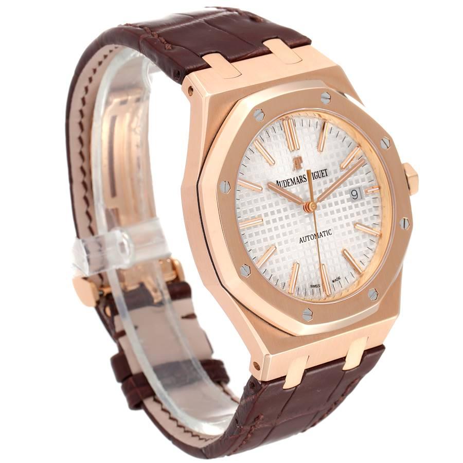 Audemars Piguet Royal Oak Rose Gold weißes Zifferblatt Herrenuhr 154000 Box Papiere im Zustand „Hervorragend“ im Angebot in Atlanta, GA