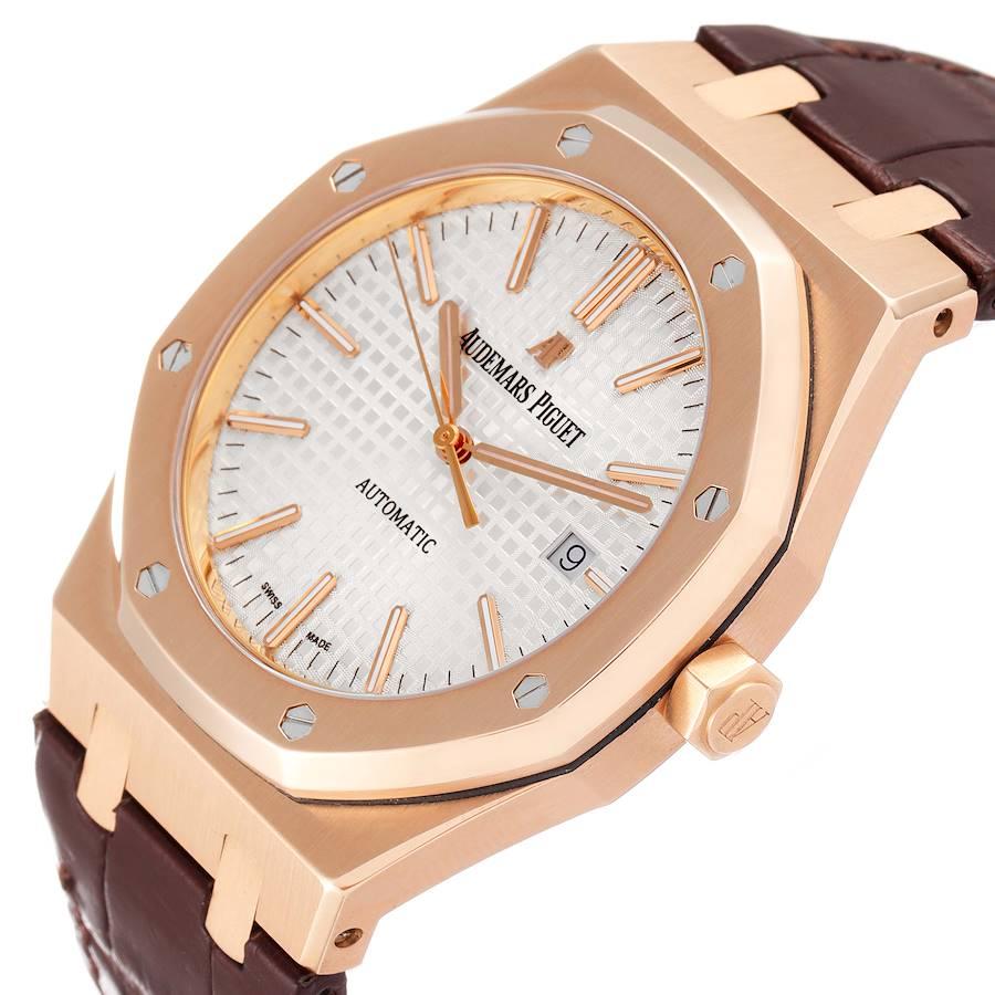 Audemars Piguet Royal Oak Rose Gold weißes Zifferblatt Herrenuhr 154000 Box Papiere im Angebot 2