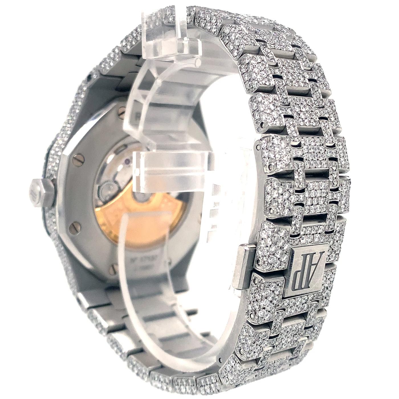 Modernist Audemars Piguet Royal Oak Silver Iced Out Diamond Selfwinding Watch