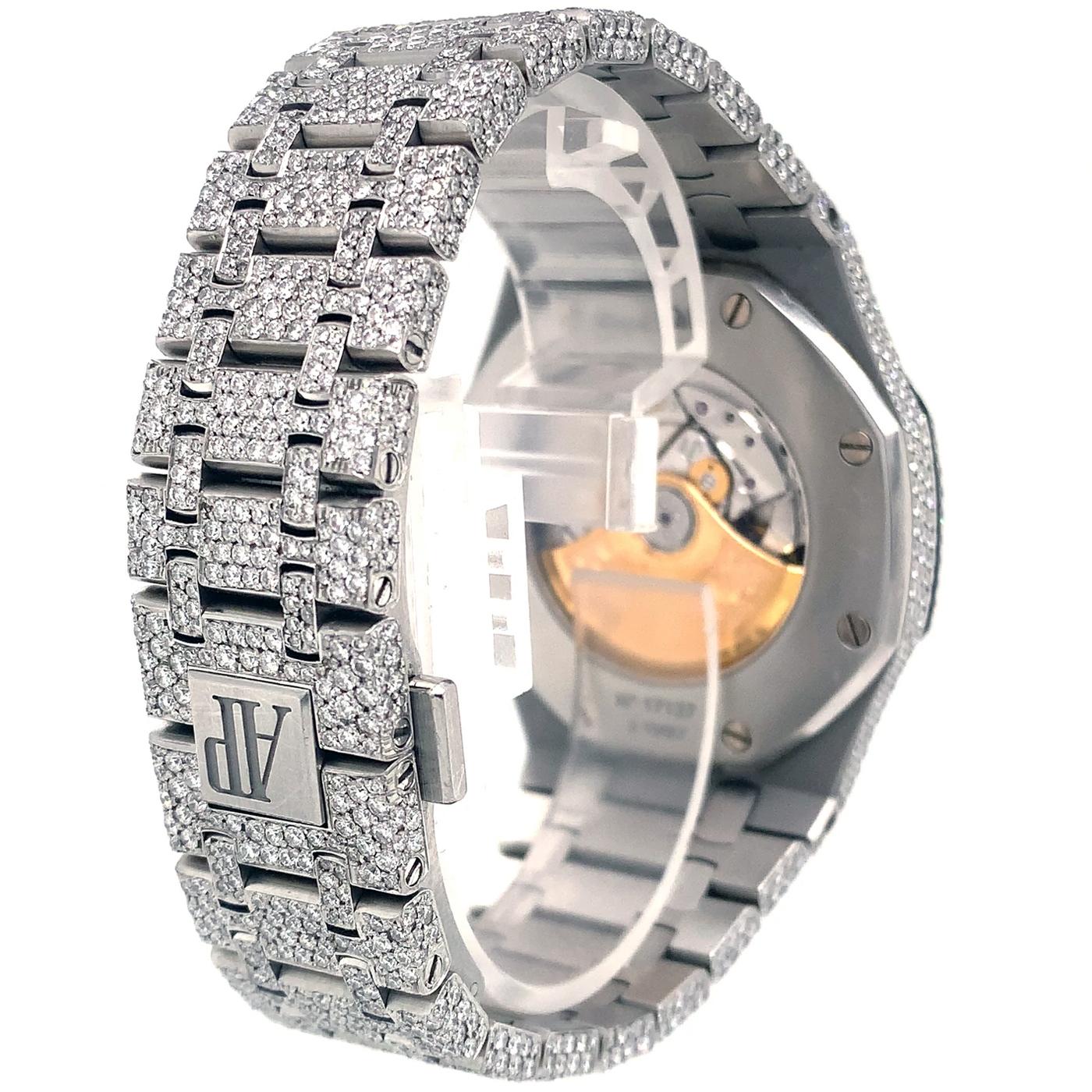 Women's or Men's Audemars Piguet Royal Oak Silver Iced Out Diamond Selfwinding Watch