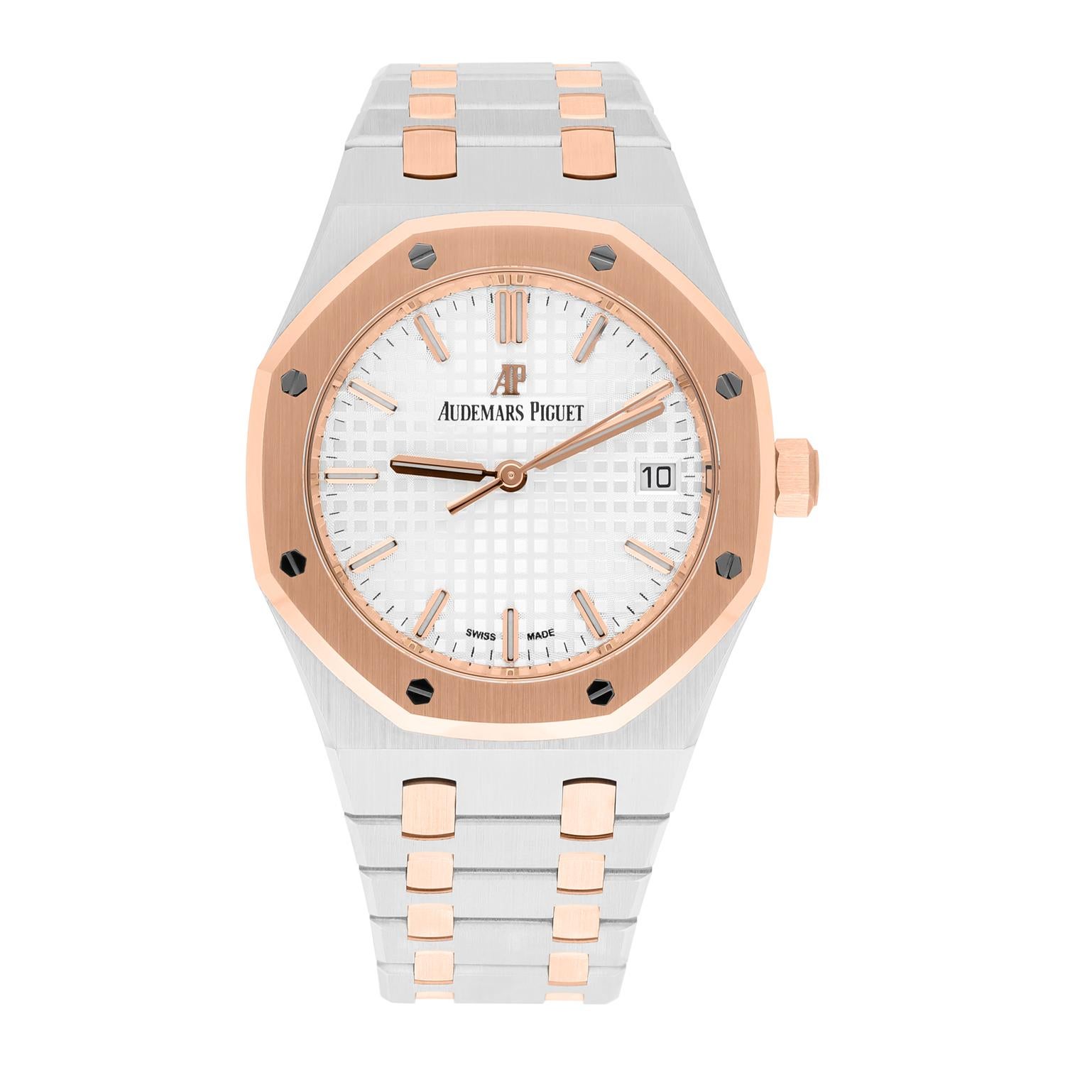 Truly NEW Audemars Piguet Royal Oak 34 2tone Stainless Steel and Rose Gold Women's Watch 77350SR.OO.1261SR.01 
Complete with original box and original papers.

Stainless steel case with a two-tone stainless steel and 18kt rose gold bracelet. Fixed