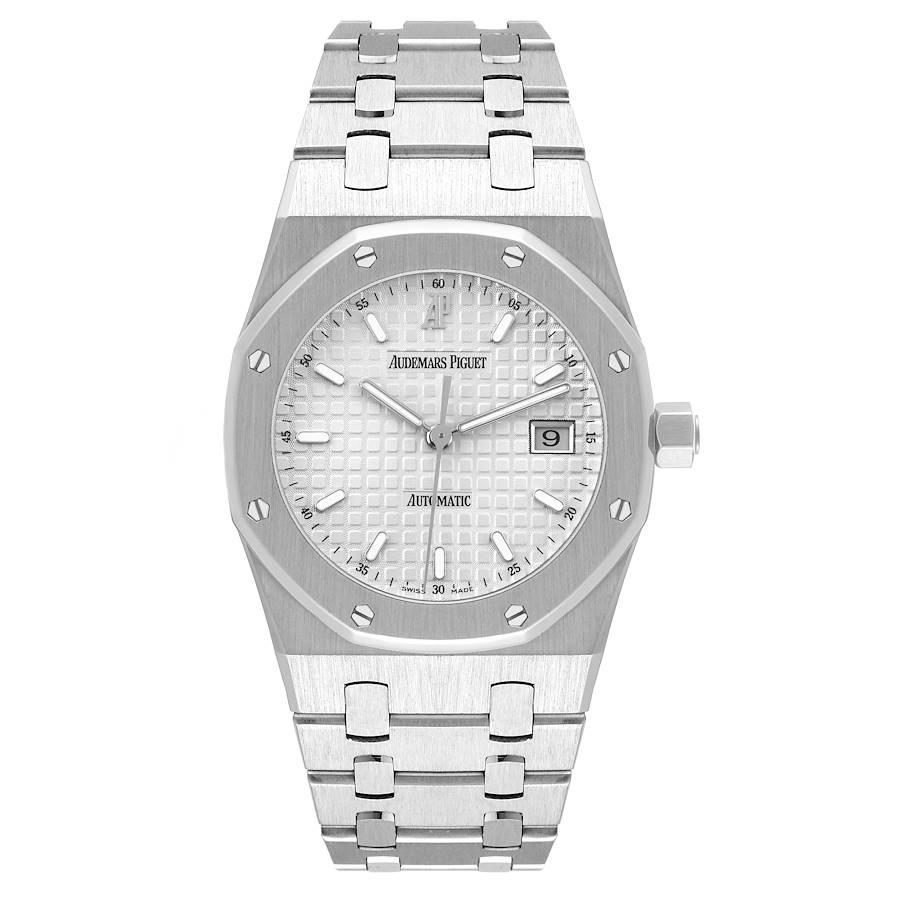 Audemars Piguet Royal Oak Silver Dial Steel Mens Watch 15000ST Box Papers. Automatic self-winding movement. Stainless steel case 33.0 mm in diameter. Stainless steel bezel punctuated with 8 signature screws. Scratch resistant sapphire crystal.