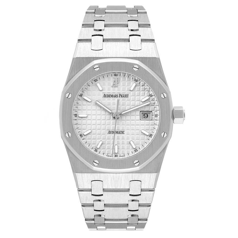 Audemars Piguet Royal Oak Silver Dial Steel Mens Watch 15000ST Box Papers. Mouvement automatique à remontage automatique. Boîtier en acier inoxydable de 33.0 mm de diamètre. Lunette en acier inoxydable ponctuée de 8 vis signature. Verre saphir