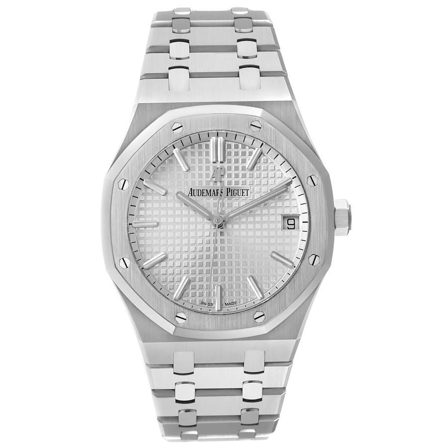Audemars Piguet Royal Oak Silver Dial Steel Mens Watch 15500ST Unworn. Automatic self-winding movement. Stainless steel case 41.0 mm in diameter. Stainless steel bezel punctuated with 8 signature screws. Scratch resistant sapphire crystal. Silver