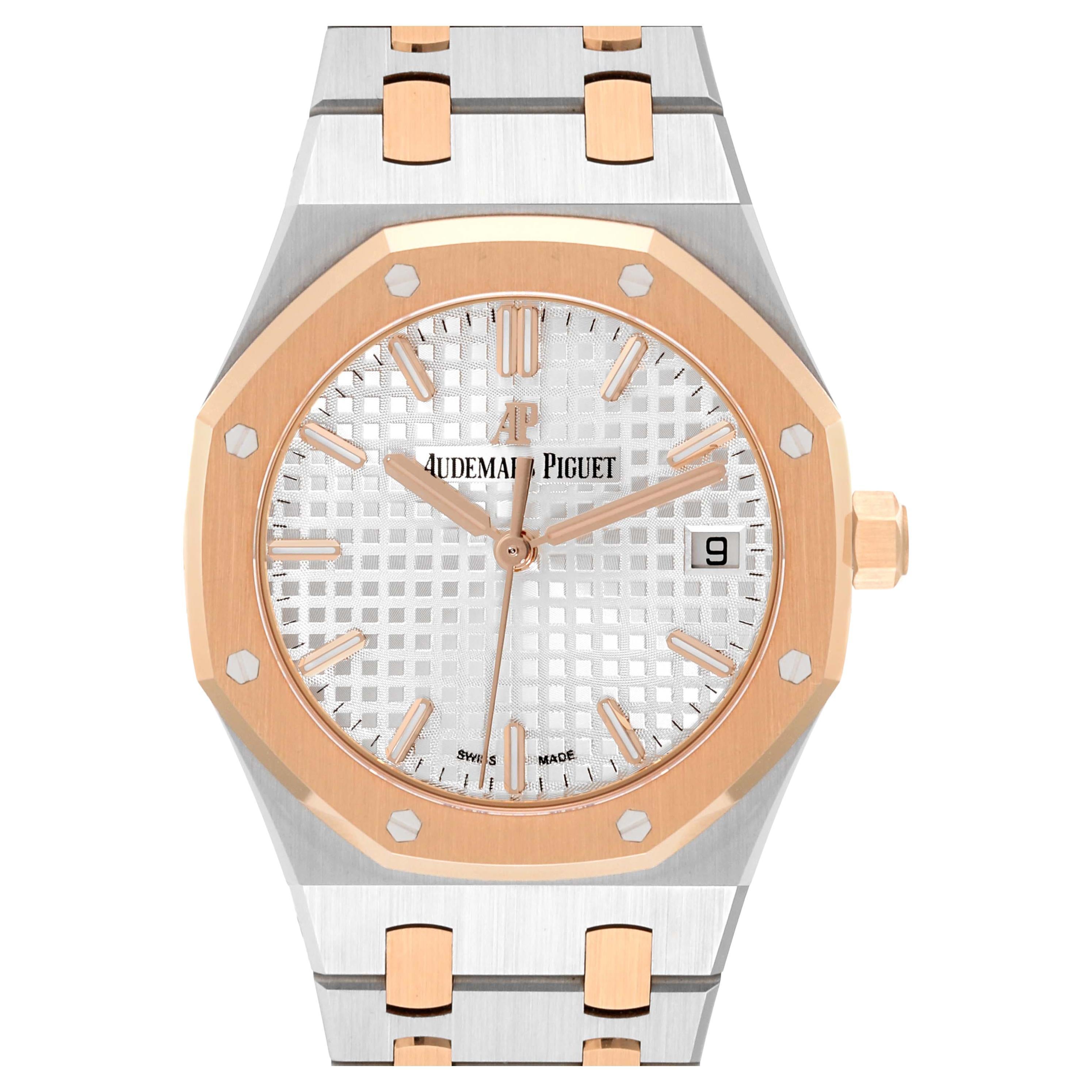 Audemars Piguet Royal Oak Steel Rose Gold Mens Watch 77350SR Card For Sale