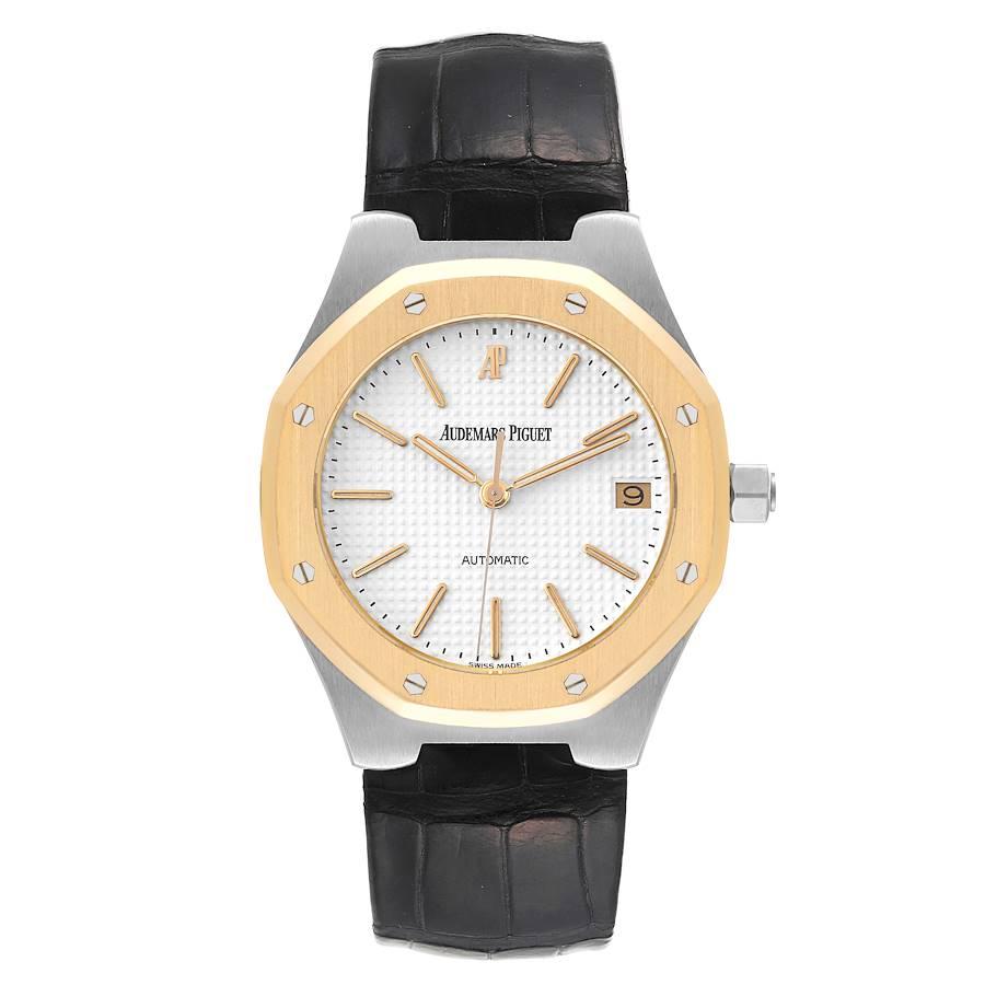 Audemars Piguet Royal Oak Steel Yellow Gold Mens Watch 14800SA Box Papers. Automatic self-winding movement. Stainless steel case 36.0 mm in diameter. 18k yellow gold bezel punctuated with 8 signature screws. Scratch resistant sapphire crystal. White