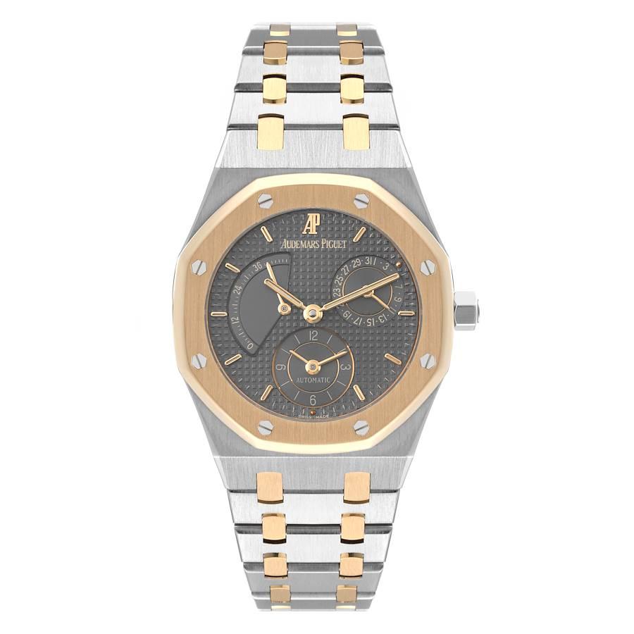 Audemars Piguet Royal Oak Steel Yellow Gold Mens Watch 25730. Automatic self-winding movement. Brushed stainless steel and 18K yellow gold case 36.0 mm in diameter. 18K yellow gold bezel punctuated with 8 signature screws. Scratch resistant sapphire