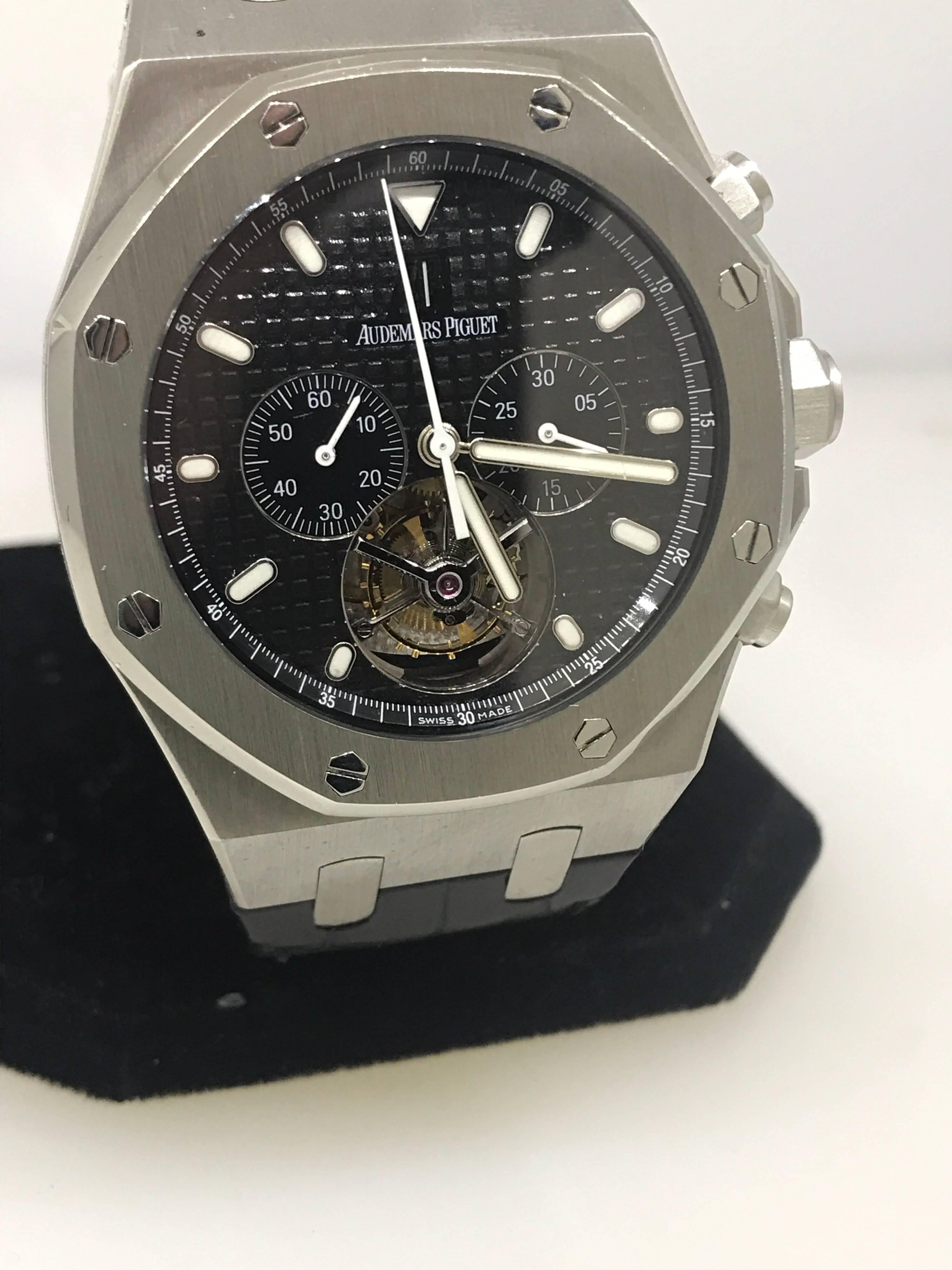 Audemars Piguet Royal Oak Tourbillon Chronograph Mens Watch 25977ST.OO.1205ST.02 In Excellent Condition For Sale In New York, NY