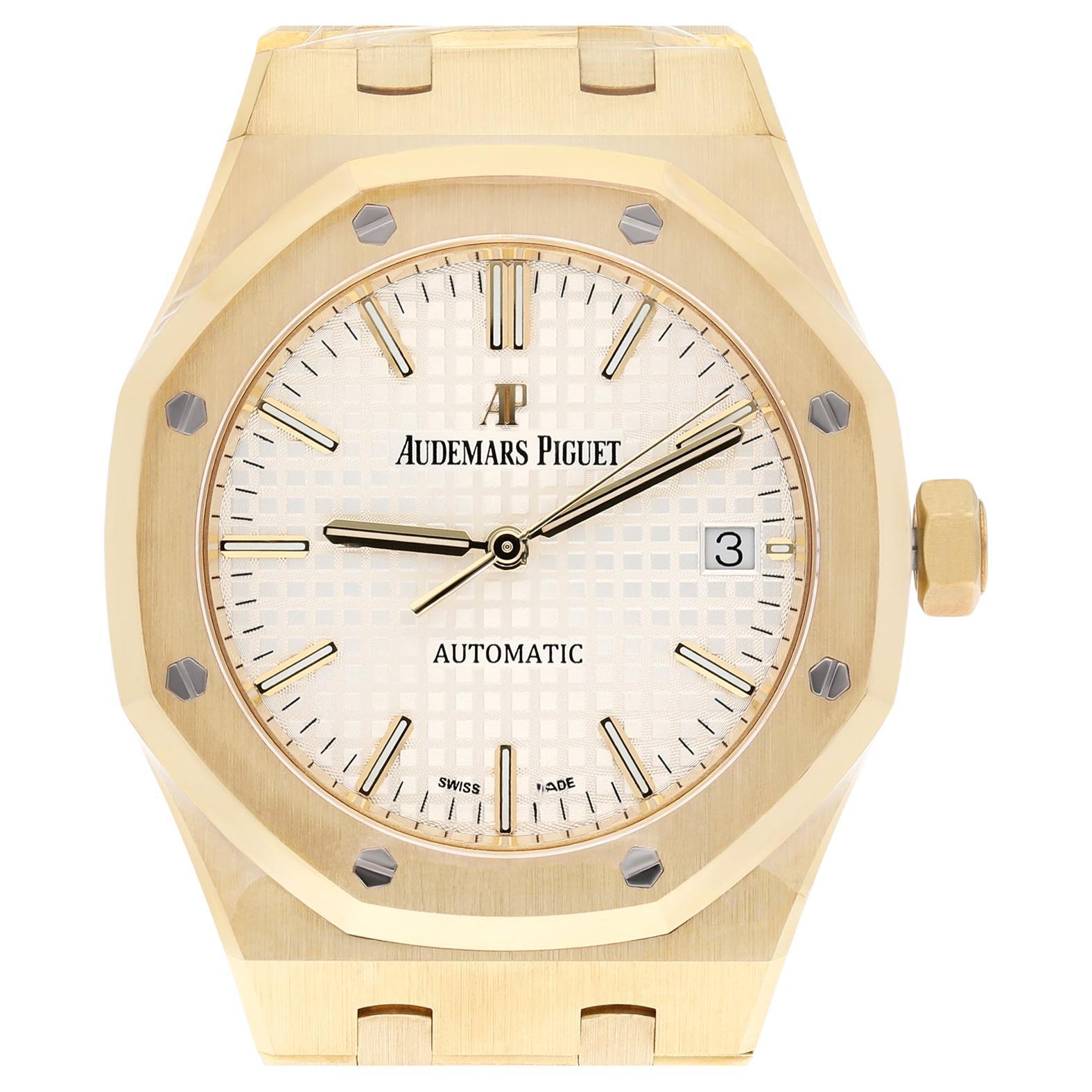 Audemars Piguet Royal Oak Uhr 37MM Weißes Index Zifferblatt Gelbgolduhr UNWORN im Angebot
