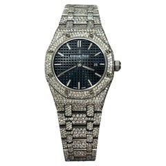 Audemars Piguet Royal Oak Orologio in acciaio inossidabile con quadrante nero e 1750 diamanti!