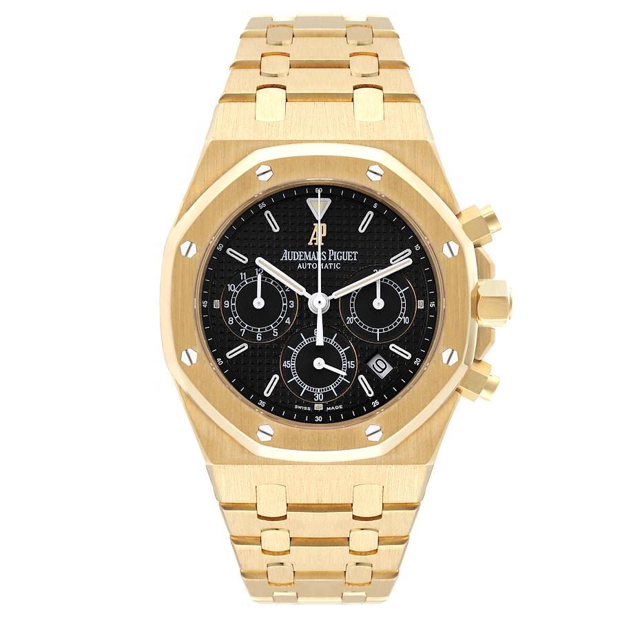 Audemars Piguet Royal Oak Yellow Gold Chronograph Mens Watch 25860BA. Automatic self-winding chronograph movement. 18k yellow gold octagonal case 39 mm in diameter. Screw-down crown and pushers. Solid case back. 18k yellow gold bezel punctuated with