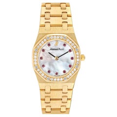 Audemars Piguet Royal Oak Yellow Gold Diamond Rubies Ladies Watch 66344BA