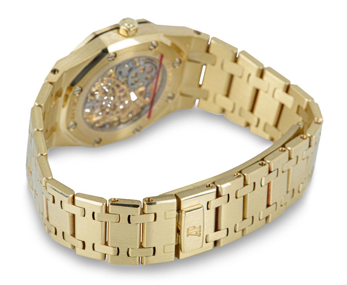 Round Cut Audemars Piguet Royal Oak Yellow Gold Skeleton Dial 14794BA.OO.0902BA.00