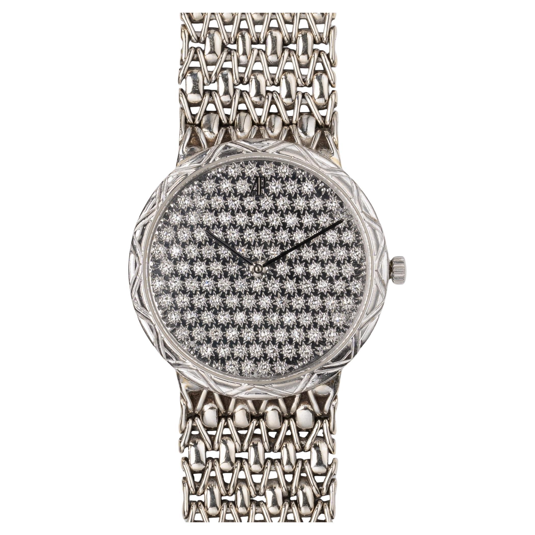 Audemars Piguet 
Star
 Pave Big Diamond Dial 18k White Gold Quartz 1990s For Sale