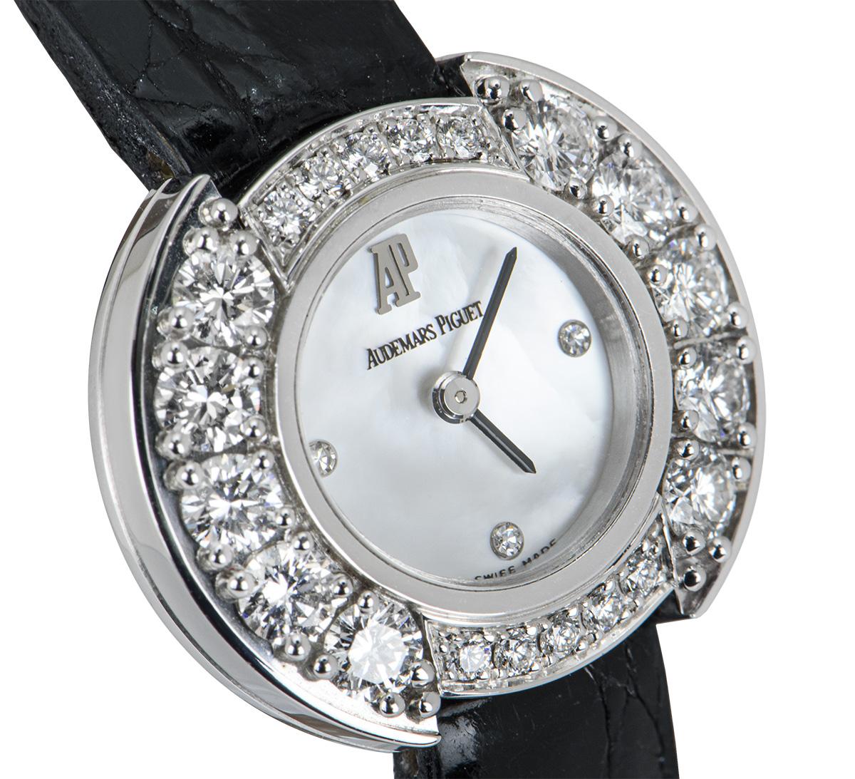 Round Cut Audemars Piguet Unworn Dress Cocktail Watch 18 Karat White Gold Diamond Watch