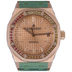 Audemars Piguet Ungetragene Royal Oak 18 Karat Rose Gold Orange Saphir Lünette B&P