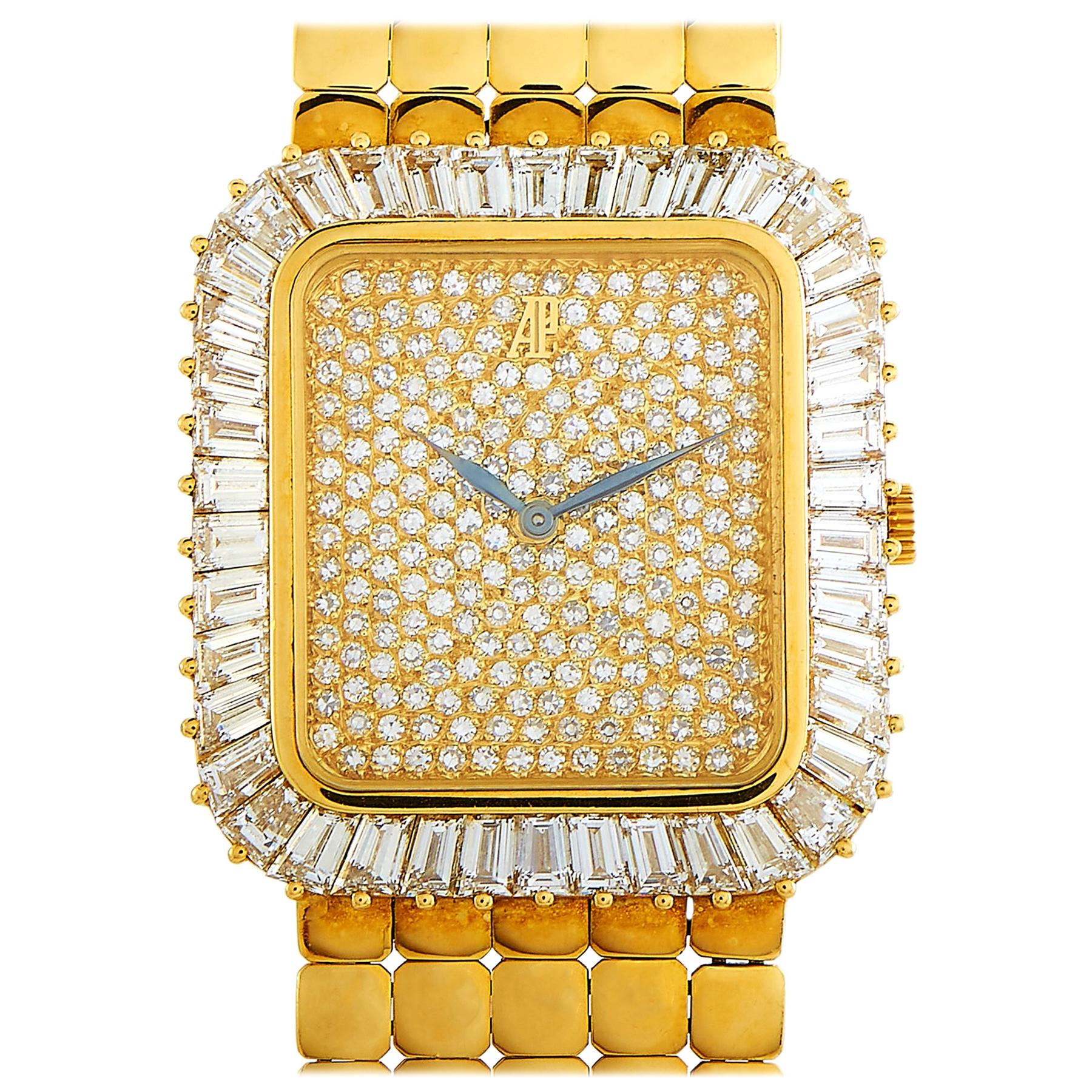 Audemars Piguet Vintage 18 Karat Yellow Gold Baguette Diamond Bezel Watch