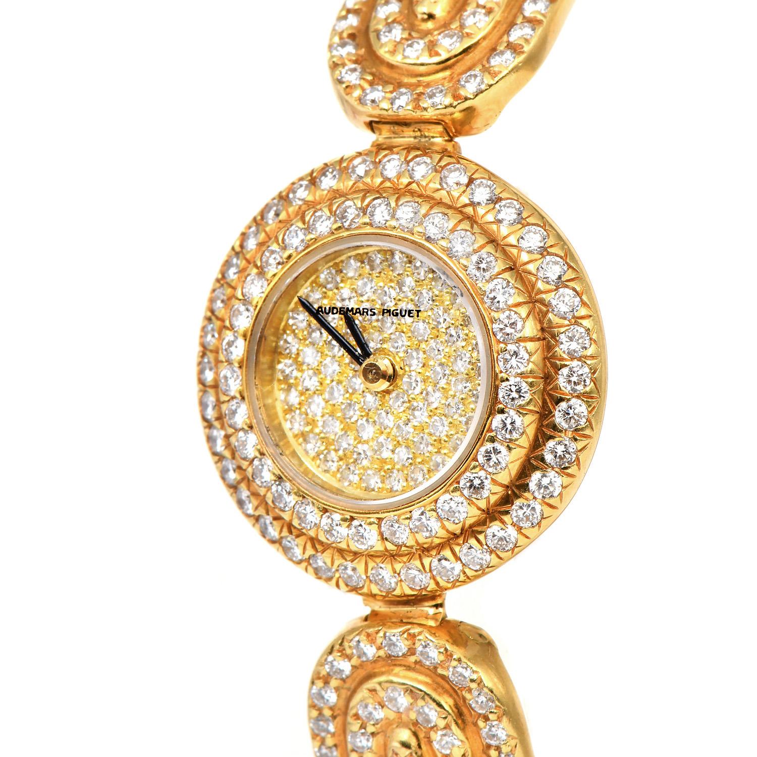 Taille ronde Audemars Piguet, montre cocktail vintage pour femmes en or jaune 18 carats avec diamants en vente