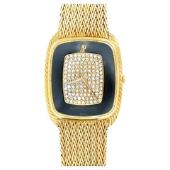 Audemars Piguet Vintage Onyx and Diamond Wristwatch in Yellow Gold