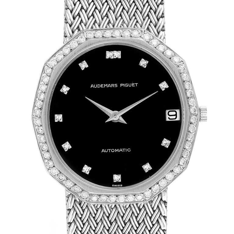 Audemars Piguet White Gold Black Dial Diamond Vintage Mens Watch For ...
