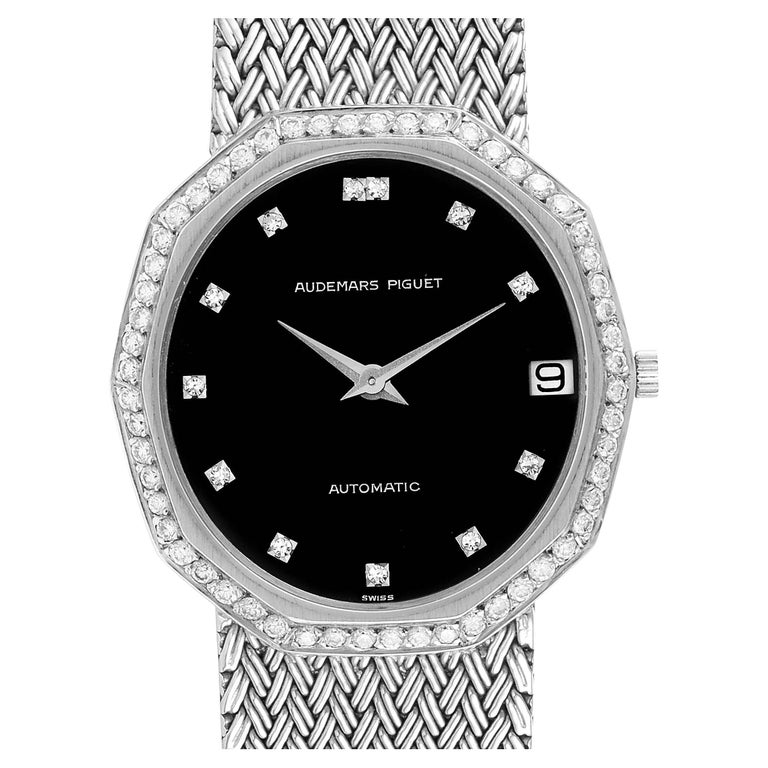 Audemars Piguet White Gold Black Dial Diamond Vintage Mens Watch For ...
