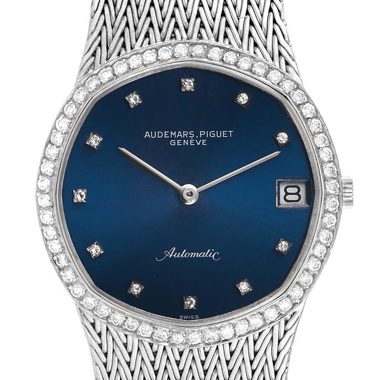 Audemars Piguet White Gold Blue Dial Diamond Vintage Mens Watch For ...