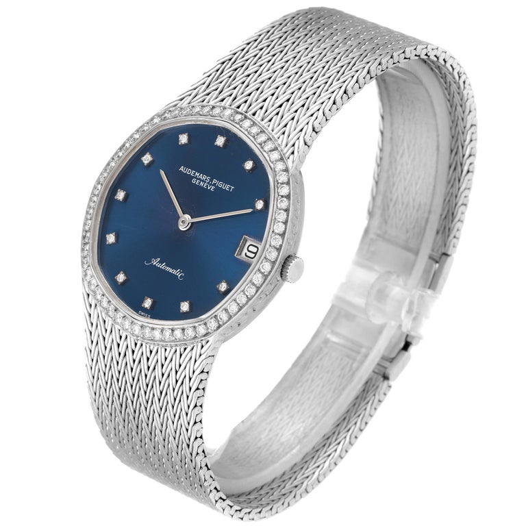 Audemars Piguet White Gold Blue Dial Diamond Vintage Mens Watch For ...