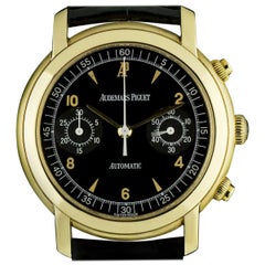 Vintage Audemars Piguet Yellow Gold Black Dial Chronograph Watch