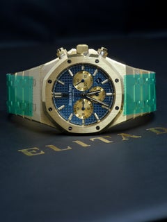 Audemars Piguet Yellow Gold Royal Oak Blue Dial Chronograph Automatic Wristwatch