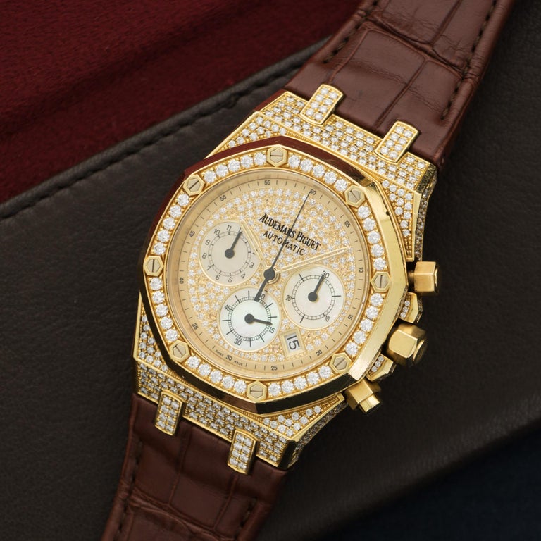 Audemars Piguet Yellow Gold Royal Oak Chrono Diamond Watch For Sale at ...