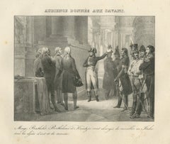 Audience to the Savants, Monge and Berthollet, Antique Madou Lithograph, 1827