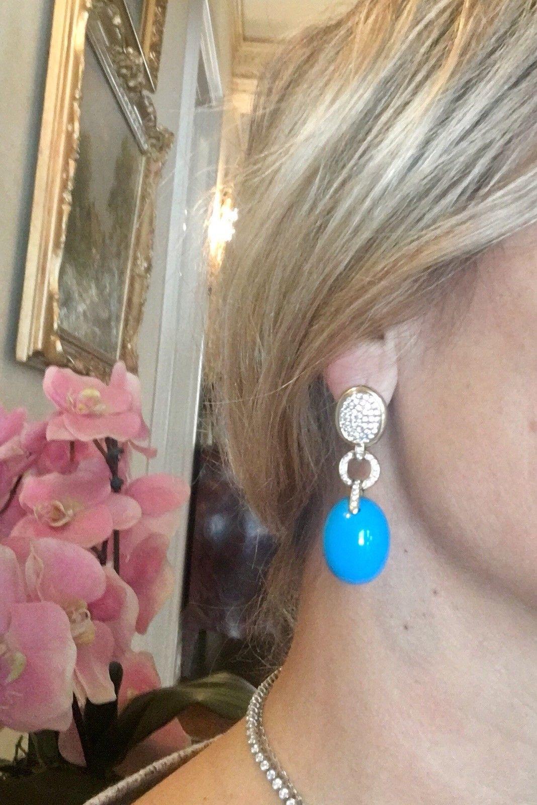 Audmars Piguet 1.98 Carat VS Diamond Turquoise Cabochon Pendant Dangle Earrings 2