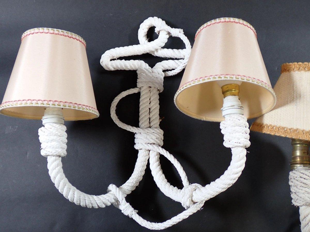 Audoux Et Minet, Coppia di appliques in corda Circa 1950/1960 Dipinto in bianco